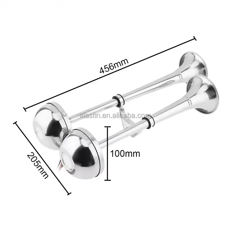 

New 12V Double Trumpet Horn Marine Stainless Electronic Horns 24V 125 DB Boat Electric Horn for Car Truck Yacht