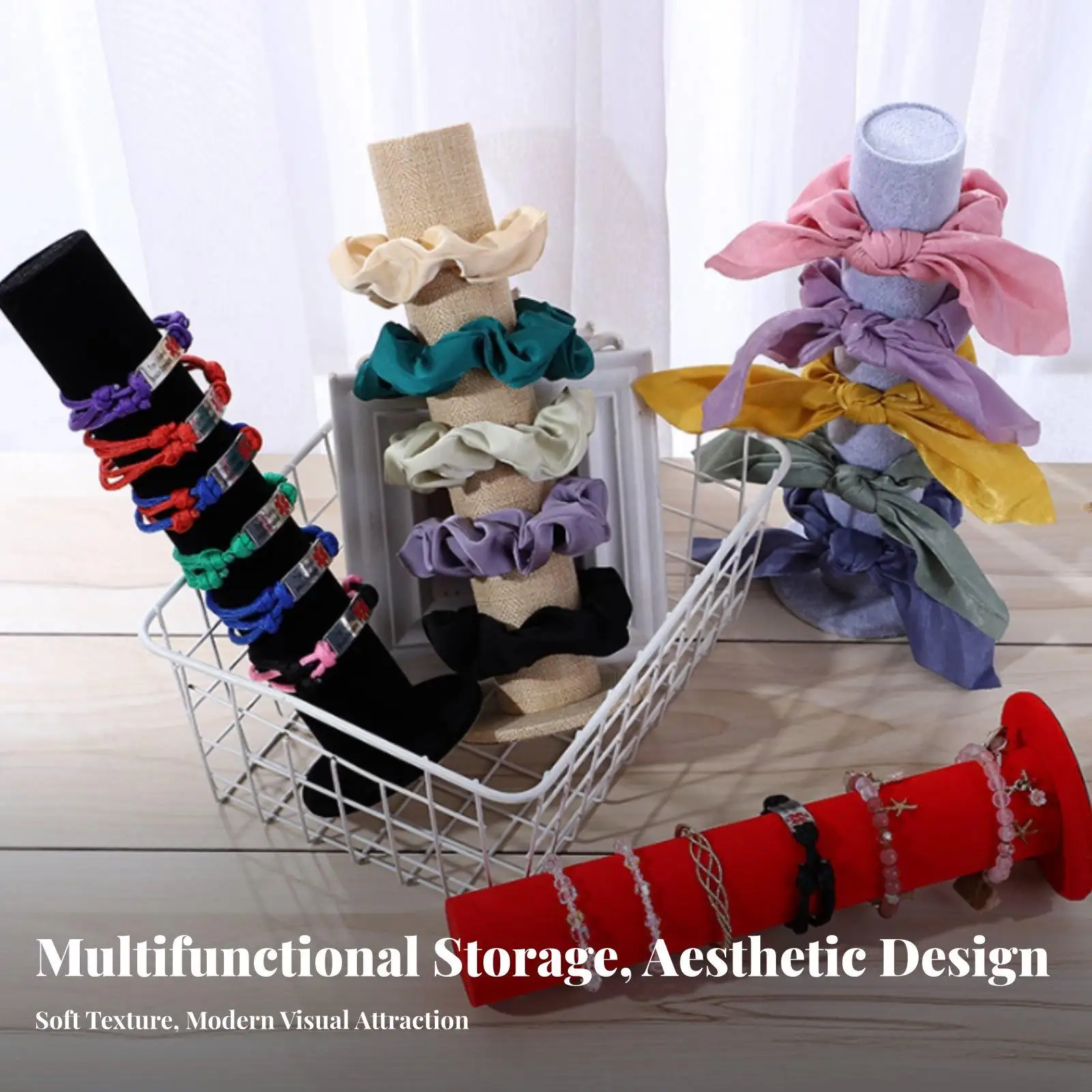 Soft Velvet Scrunchie Holder Display Stand for Hair Accessories and Bracelet Storage with Flannel Pillar