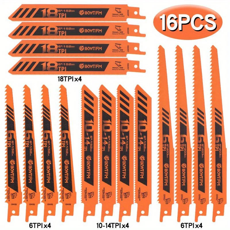 16-Piece/ Reciprocating Saw Blade Set for Cutting Metal and Wood Multitool Fixed Blade Disque Coupe Verre  Band Saw Blades