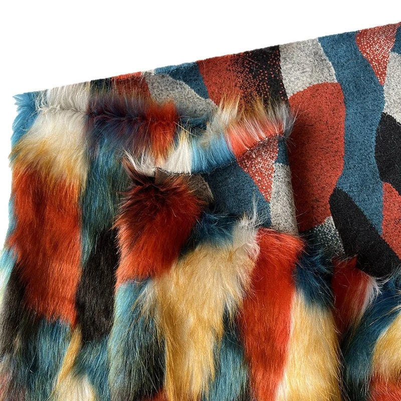 

1yard Multicolor Patchwork Plush Material for Blanket Pillow Clothing Rainbow Colorful Jacquard Faux Fur Fabric