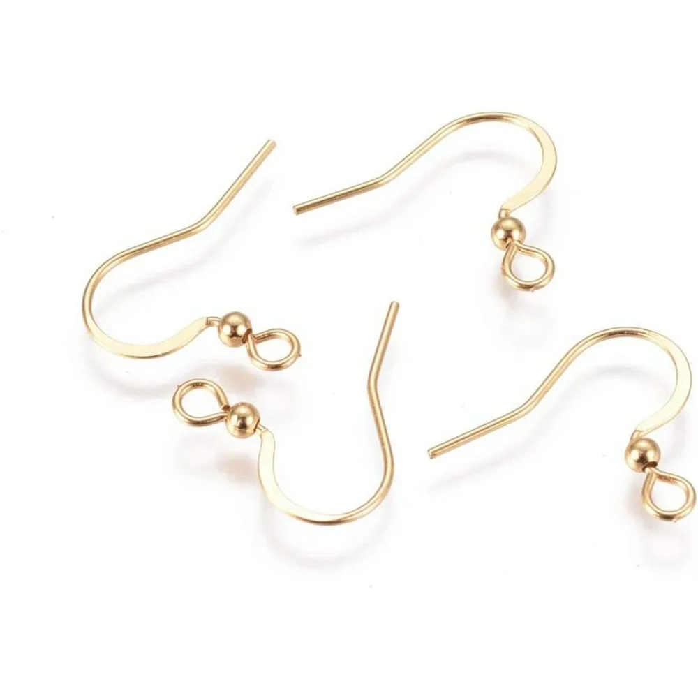 20Pcs 22 Gauge Flat Earring Hooks Golden Ear Wires 16x16.5x2.5mm 304 Stainless Steel Fish Hooks with Horizontal Loop French Wire
