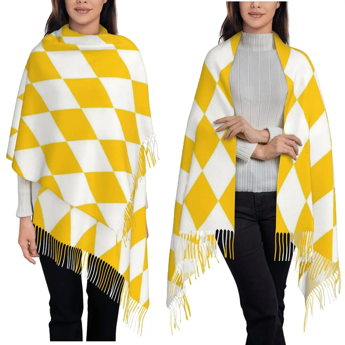 

Diamond Shaped Geometric Pattern Scarf Tassel Scarves for Women Soft Warm Shawls and Wraps Long Fall Winter Shawl Wrap