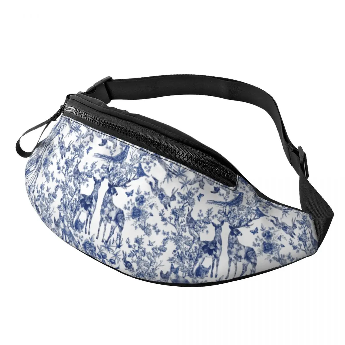 Riñonera Vintage personalizada, bolsa De cintura cruzada con patrón De Indigo, bosque Floral y Animal, Toile De Jouy francés, ciclismo y Camping