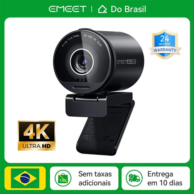 Câmera Web 4K UHD com sensor Sony e microfones duplos com cancelamento de ruído - EMEET S800: Qualidade de imagem e áudio para videochamadas e transmissões ao vivo com HDR Câmera USB para streaming