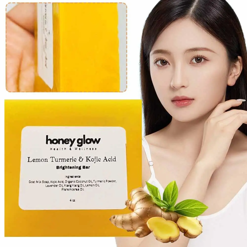 Honey Glow Lemon Turmeric Kojic Acid Soap Bar For Face Cleansing Natural Handmade Bath Soap Moisturizing Face And Body Cleansing