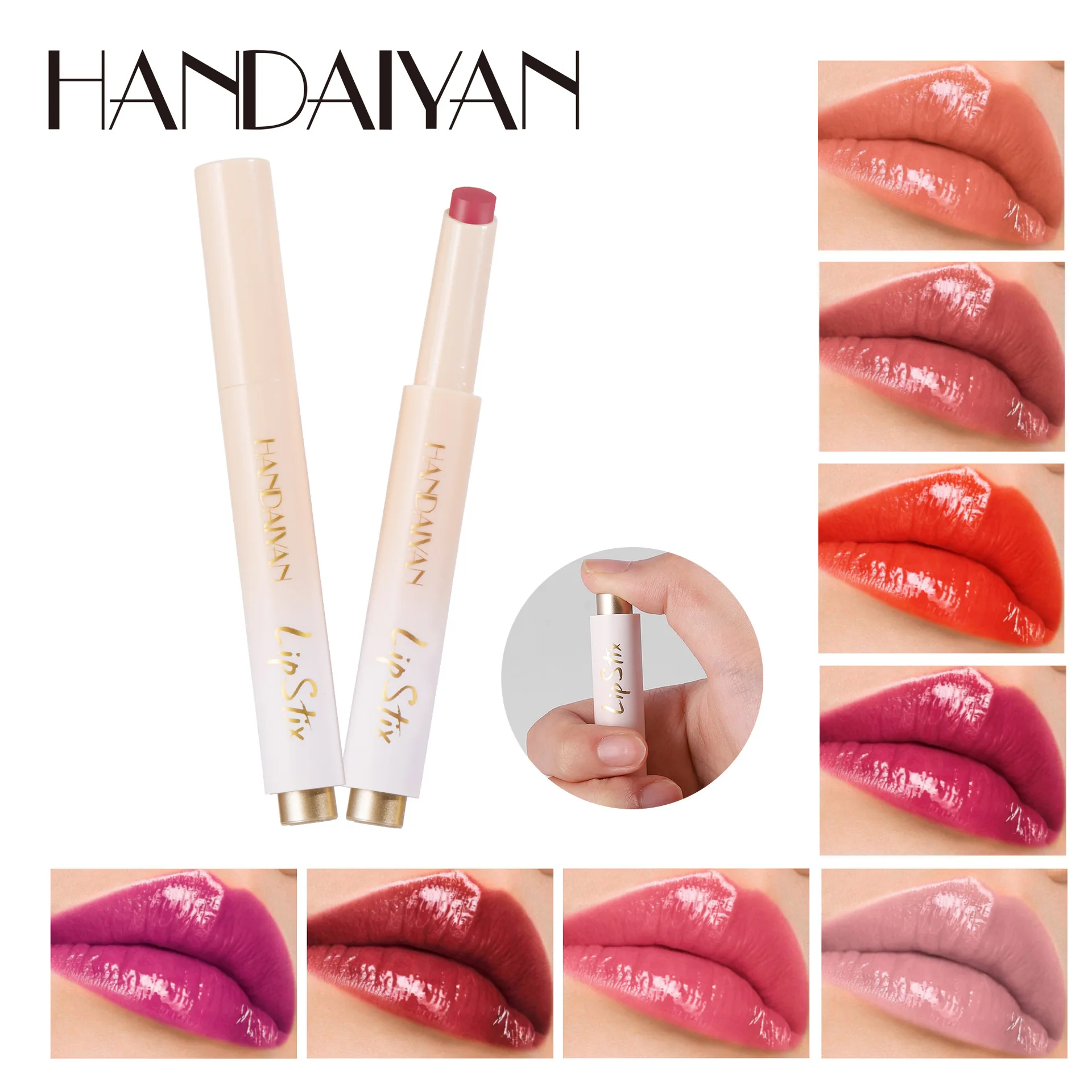 

HANDAIYAN 8 Color Lipstick Lasting Moisturize Shiny Texture Brighten Lip Color Waterproof Pressing Lipstick New Fashion Cosmetic