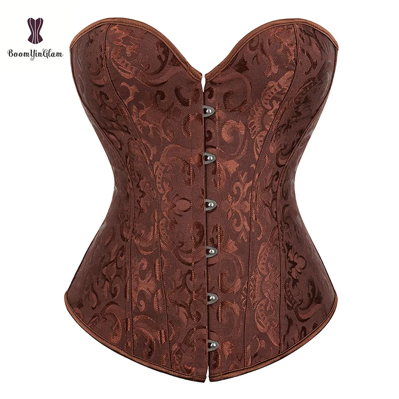 Pink Brown Red Blue Korset Women Outfits Slimming Body Shaper 12 Elastic Boned Lace & Jacquard Corset Bustier With G String