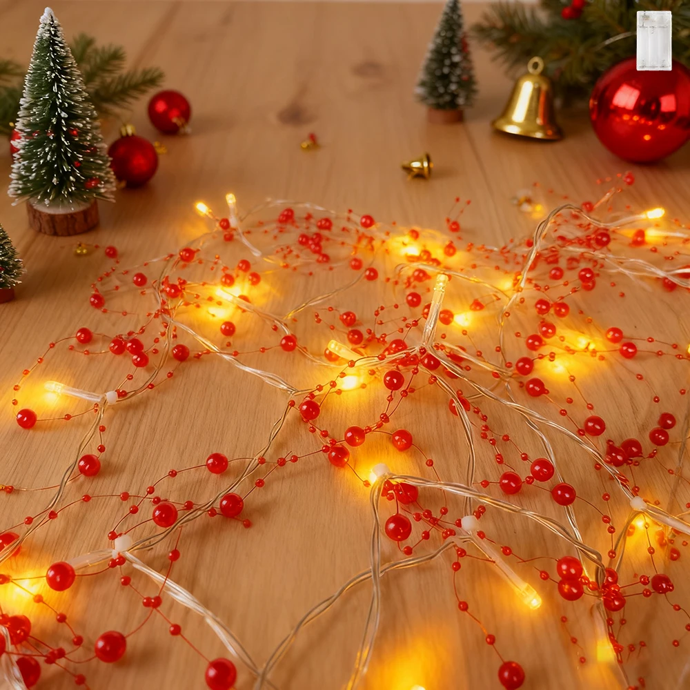 1pc Pearl Beads String Lights, 20/30/50LED Pearl Garland Lights, Battery Operated Christmas Handmade Weave Fairy String Lights