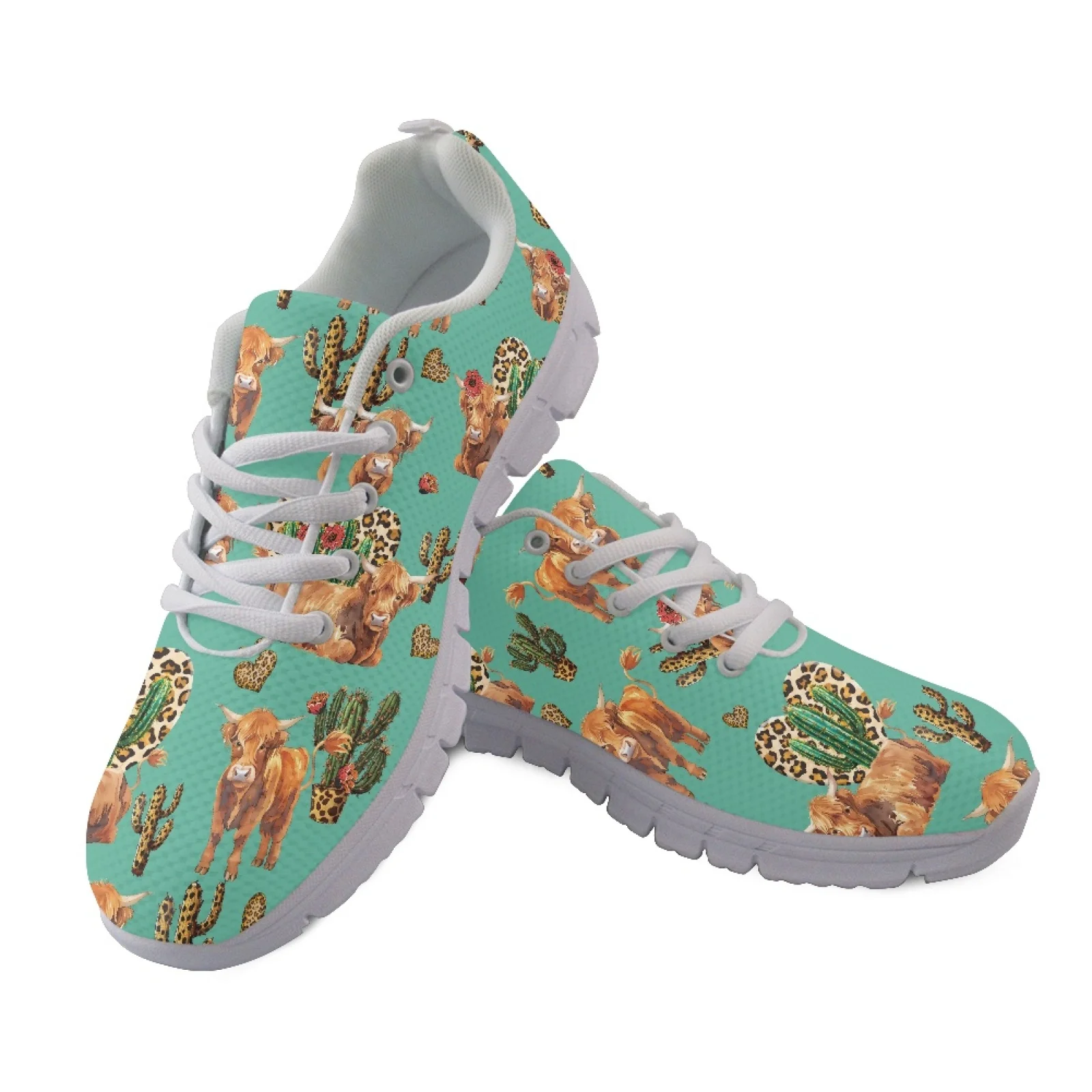 Coloranimal Highland Cow Cactus Walking Shoes Mesh & EVA Sole Work Shoe Casual Fitness Footwear for Men