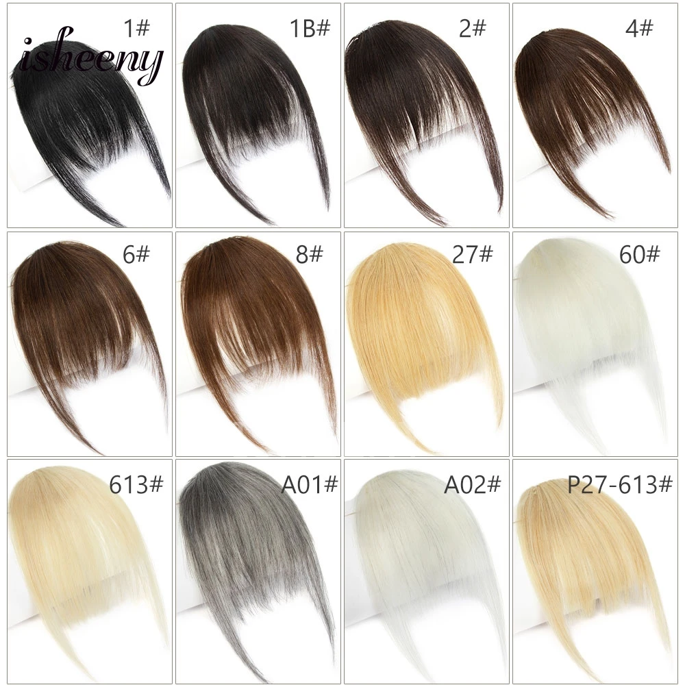 Isheeny Real Human Hair Bangs 1 Clip in Hair Piece Natural Air Hair Bangs Hairstyle with Thinning Hair
