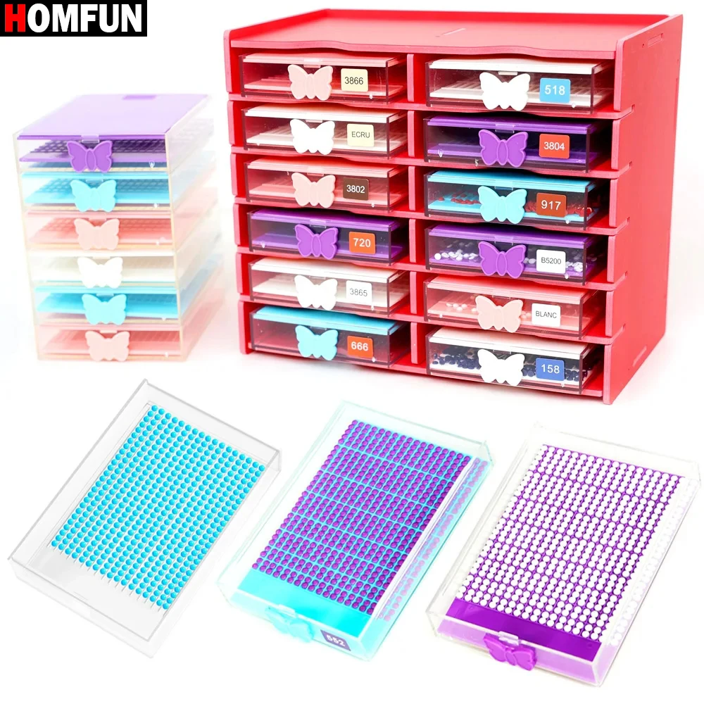 HOMFUN 12pcs Tray + 1Pcs Storage Rack 12 Slots Diy Diamond Painting Tray Tool Drill Plate Accessories Box Organizer Craft Kit