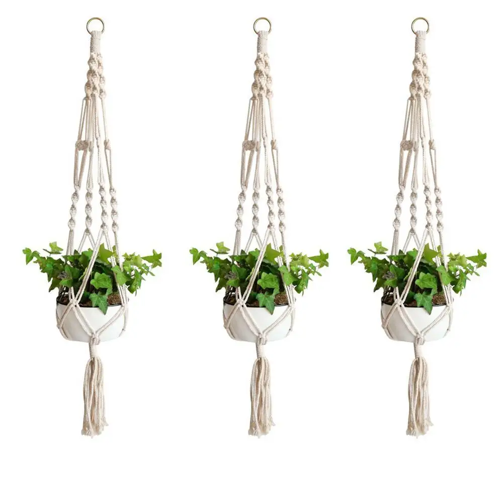 

3 Pcs Cotton Rope Crochet Hanger Durable Safe Decor Hanging Flowerpot String Bag Plant Net Bag Use