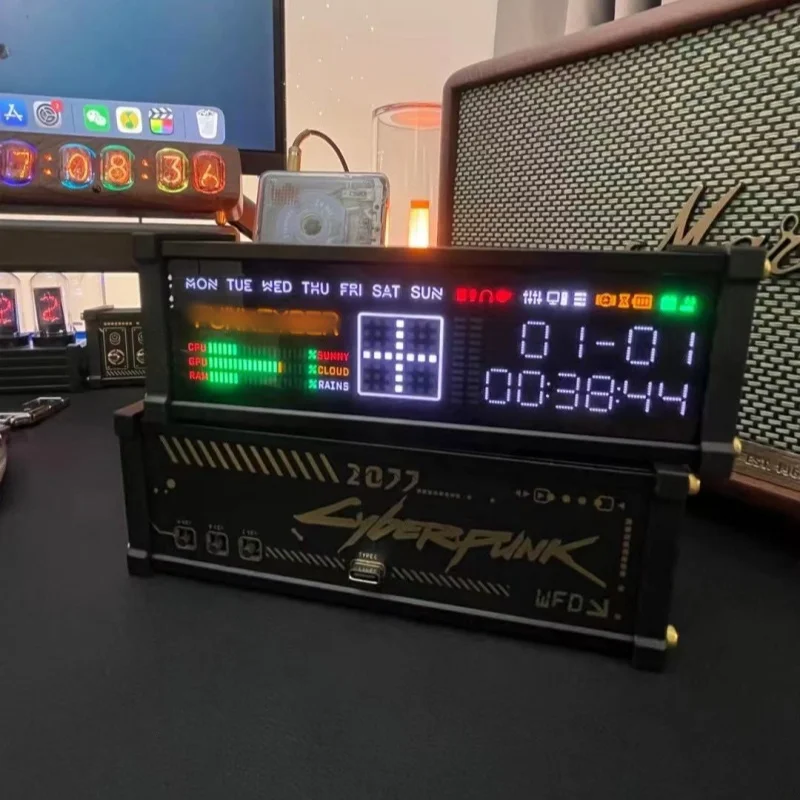WFD Retro Electronic Tube Clock Pseudo-Fluorescent Matrix Cyberpunk Spectrum Function Desktop Decorations