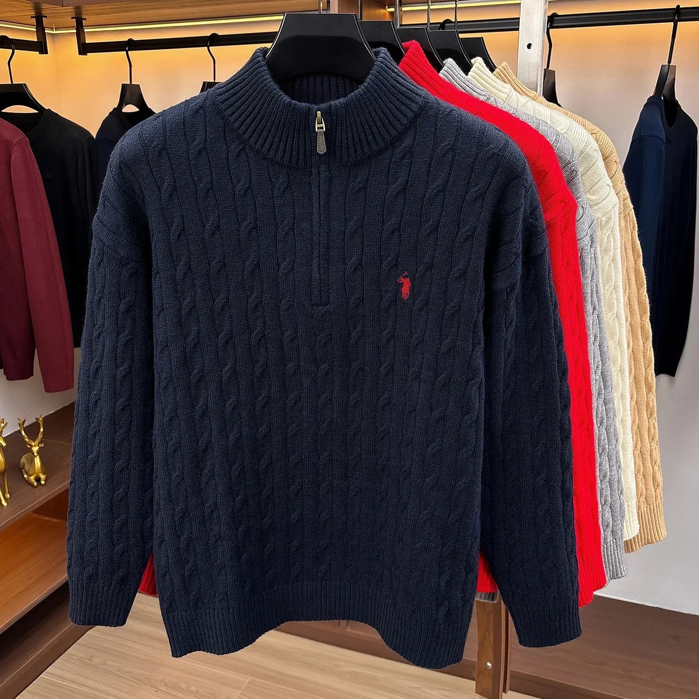 Mode Halb-Reißverschluss Pullover Herren Herbst Winter Wärme neue schöne Zipper Design Luxusmarke Golf Pony Stickerei Stricken Sweater – Detail 22