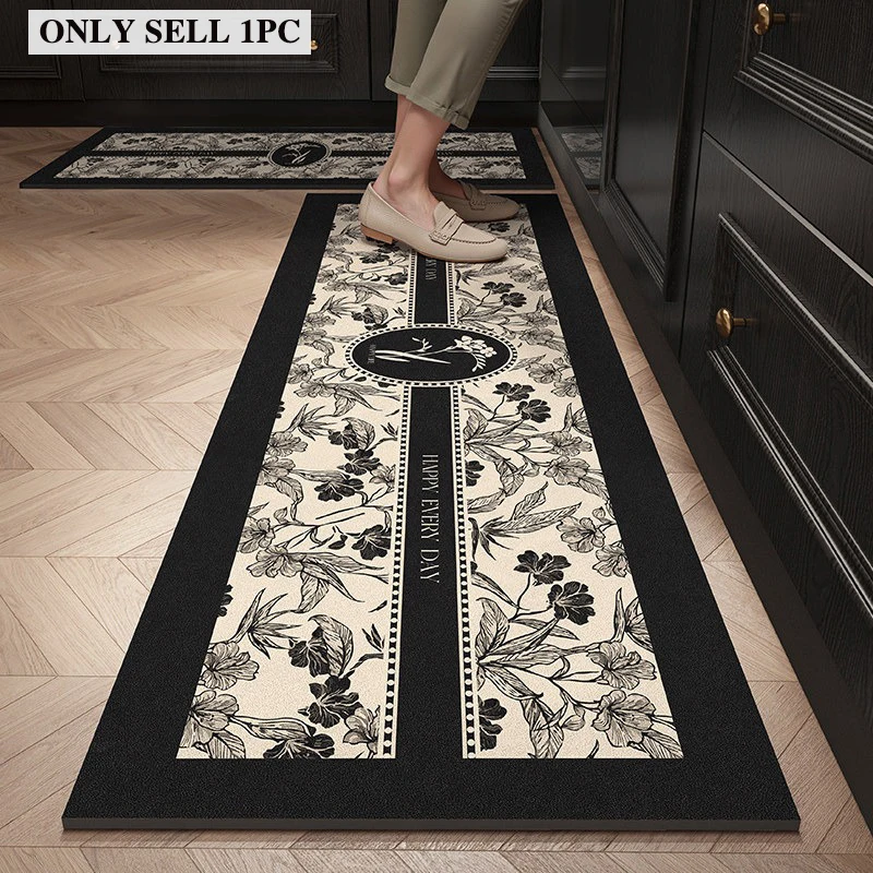 PVC Kitchen Carpet Non-slip Oil-proof Rug Waterproof Leather Floor Mat Plants & Flowers Long Strip Rugs Modern Home Decor Mats