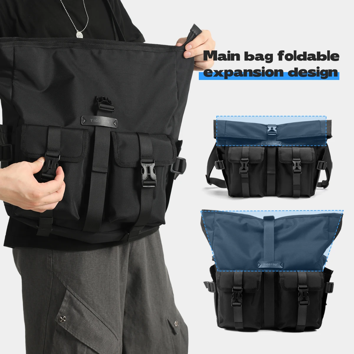 Tigernu 2025 حقيبة ساعي الموضة Steeet حقيبة كتف لأجهزة الكمبيوتر المحمول 13.3 بوصة التنقل اليومي حقيبة كروسبودي ركوب الدراجات في الهواء الطلق
