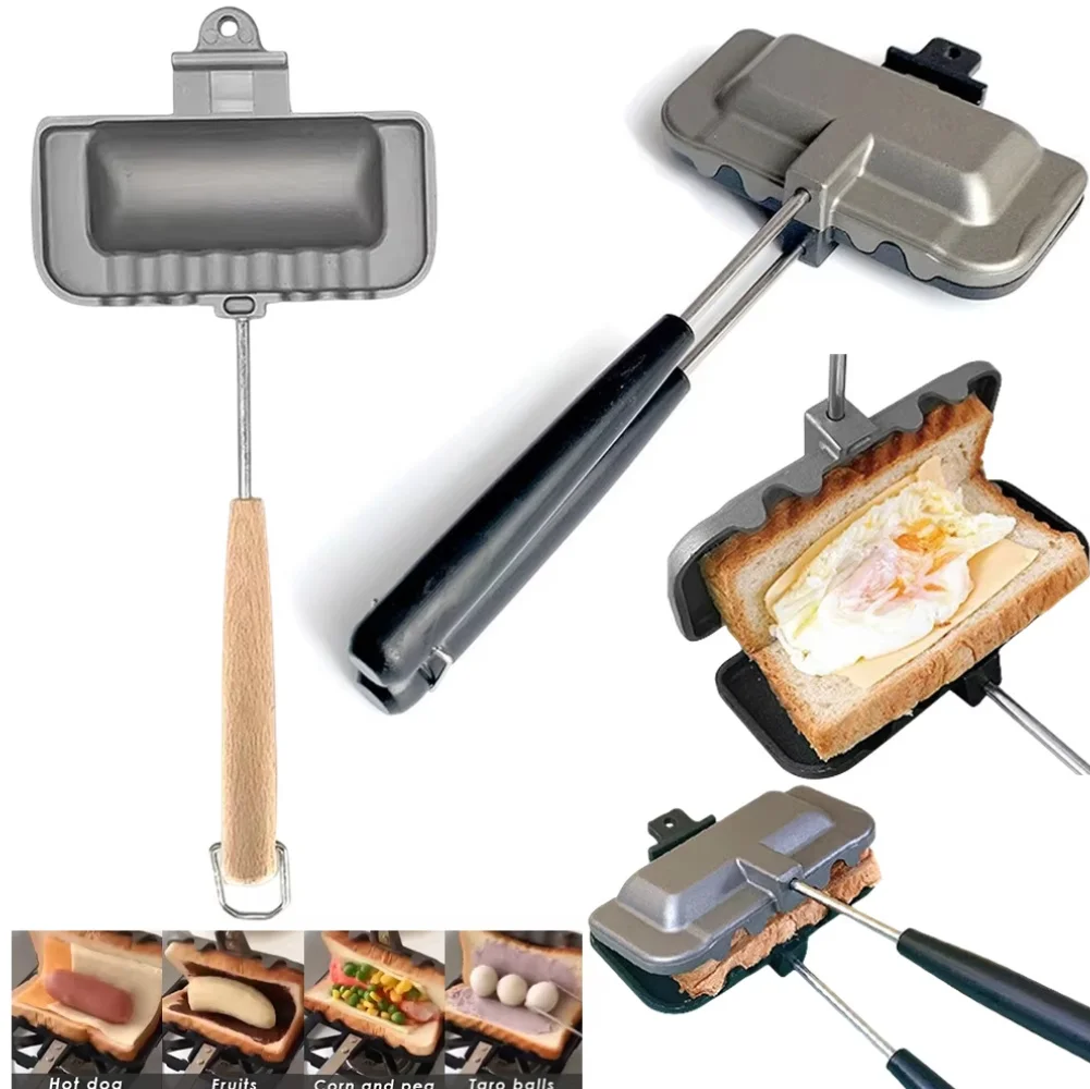 Sartén para sándwich de doble cara, máquina de desayuno para pan tostado de aleación de aluminio, sartén para parrilla, gofres, tortitas, horno de barbacoa para hornear