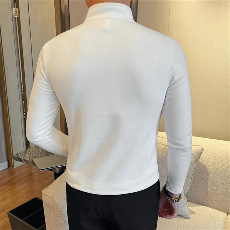 Autumn Winter Men's Half Zipper T-Shirts Long Sleeve Thick Slim Fit Casual Tshirt Men Solid Color Stand Collar Warm Tees Tops