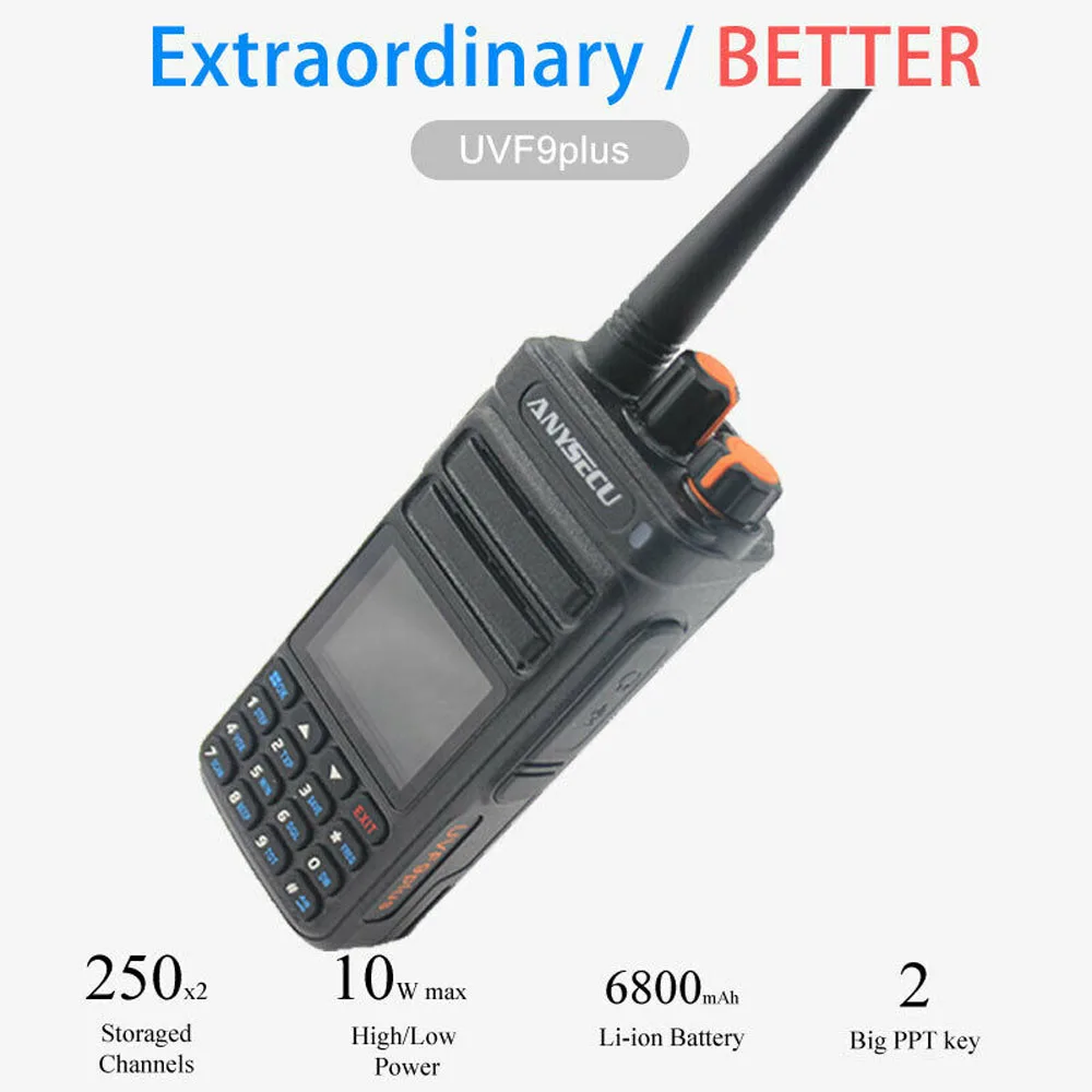 Рация двухсторонняя ANYSECU UVF9plus UHF VHF, 10 Вт, 6800 мАч