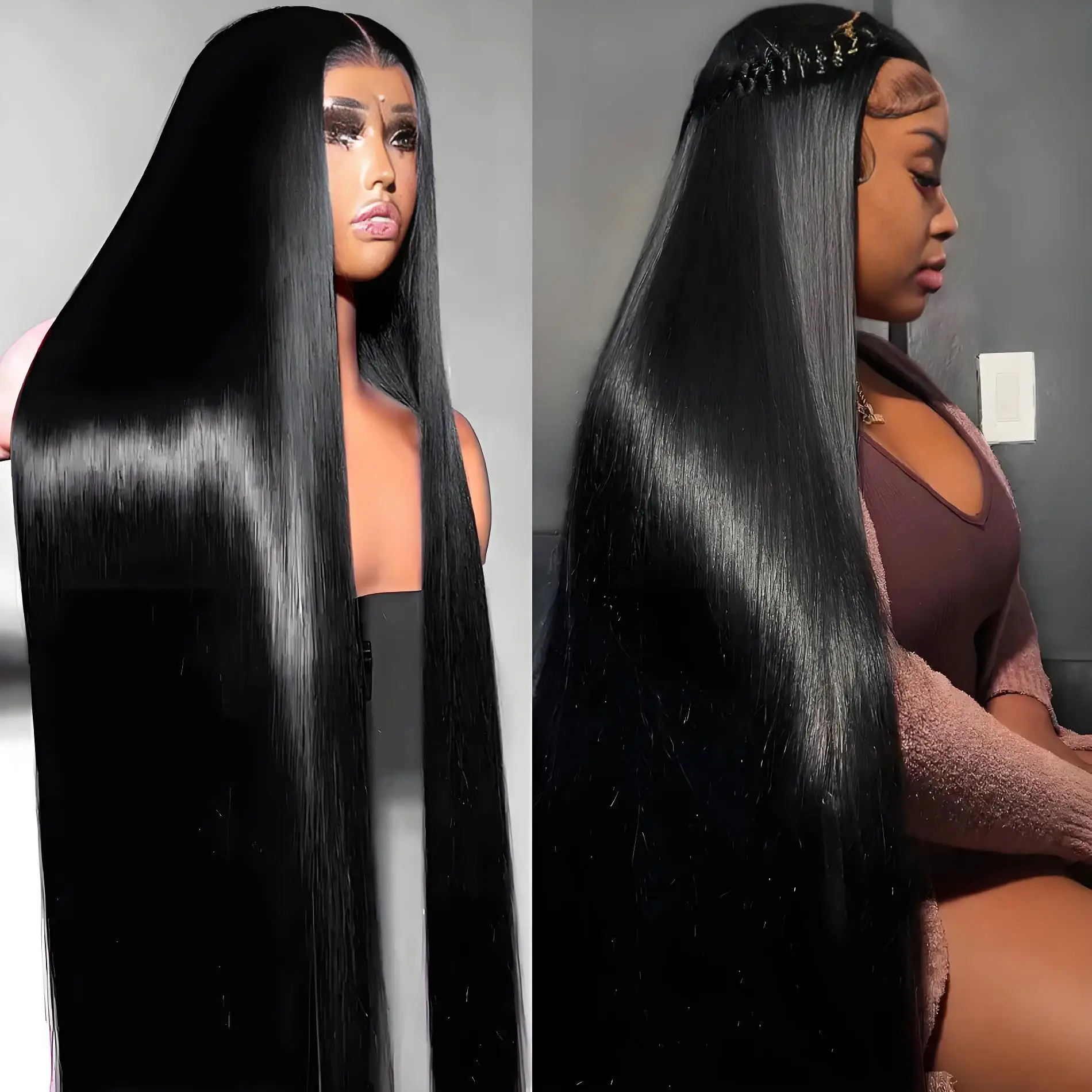 

40 Inch Bone Straight Lace Front Wig 360 Full Lace Wig 250 Density Transparent Brazilian Straight Human Hair Wig For Black Women