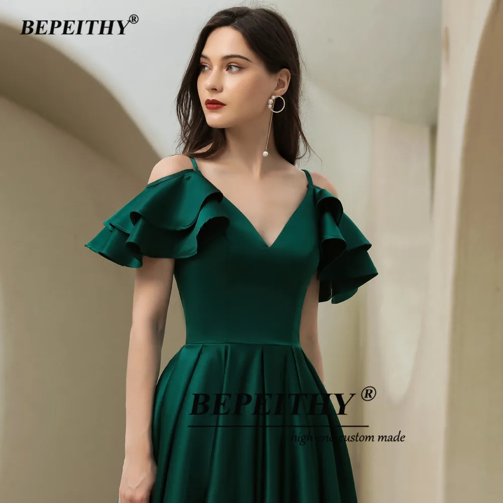 BEPEITHY Abiti da sera lunghi verde scuro personalizzati Party Scollo a V maniche staccabili Abito da ballo vintage 2023 Nuovo abito da sera