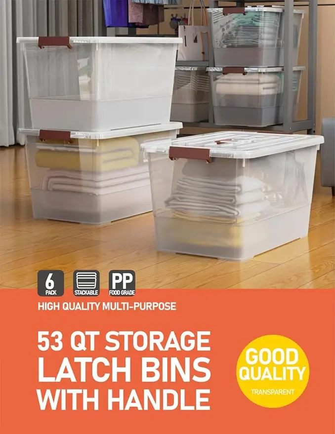 Imagem -04 - Limpar Plastic Storage Bin com Tampas Duráveis e Fecho Buckle Empilhável e Nestable Tote Organizing Box Pack