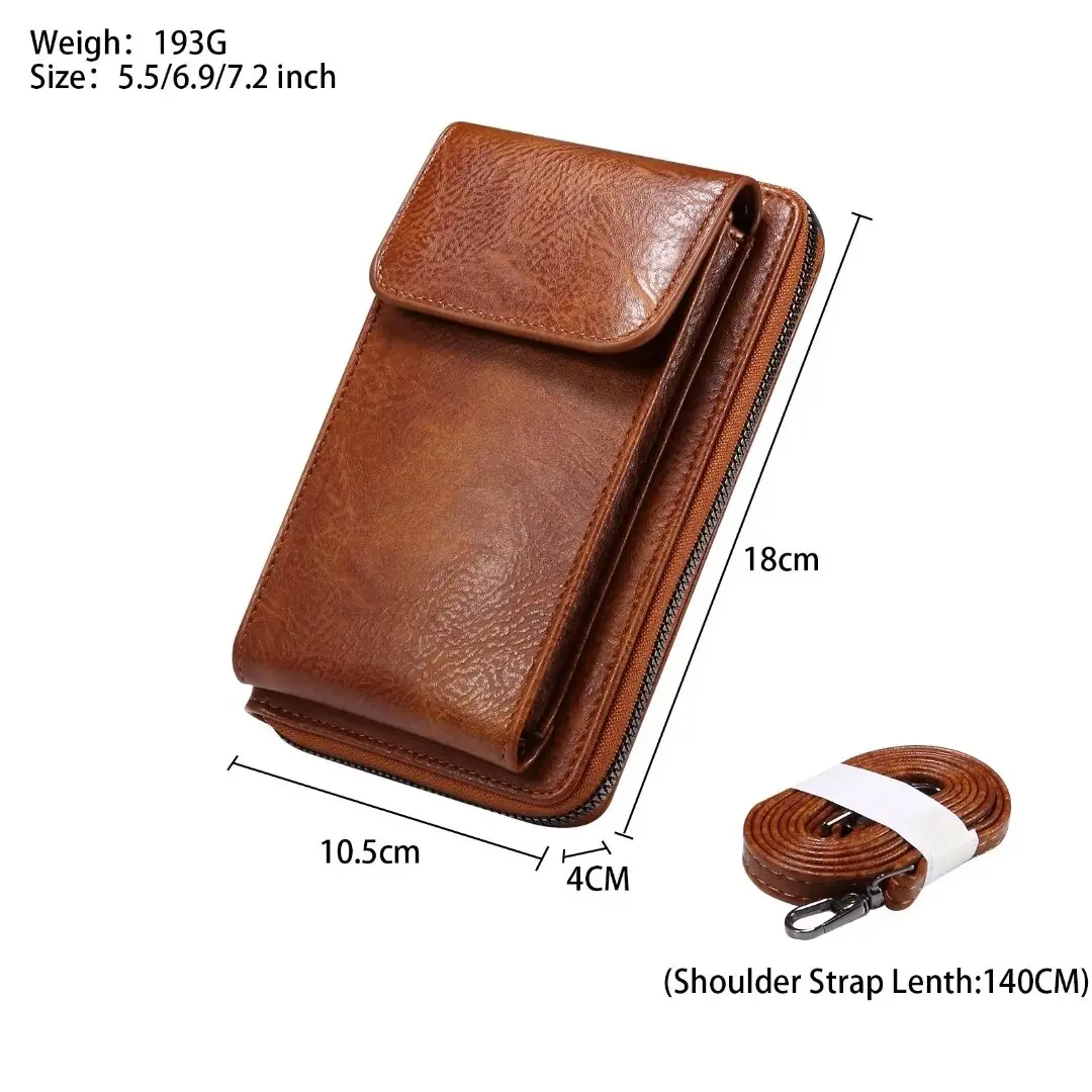 Pu Leather Phone Pouch Case For Samsung Galaxy iPhone Xiaomi Redmi Huawei Honor OnePlus OPPO Motorola Shoulder Strap Zipper Bag