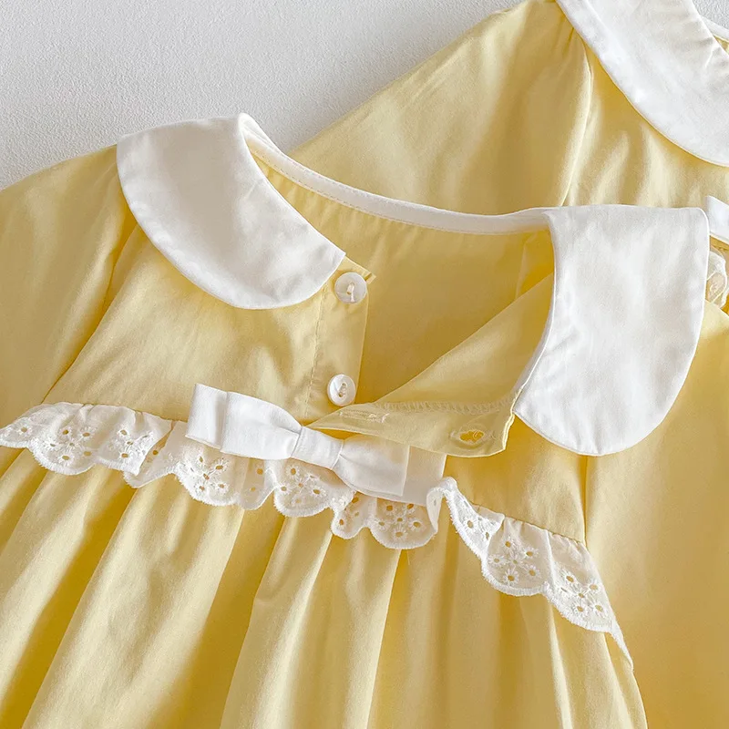 2026 Yellow Baby Girls Dresses Long Sleeve Sister Outfits Autumn Clothes Infant Romper Big Sister Little Sister Matching Outfit - view 6