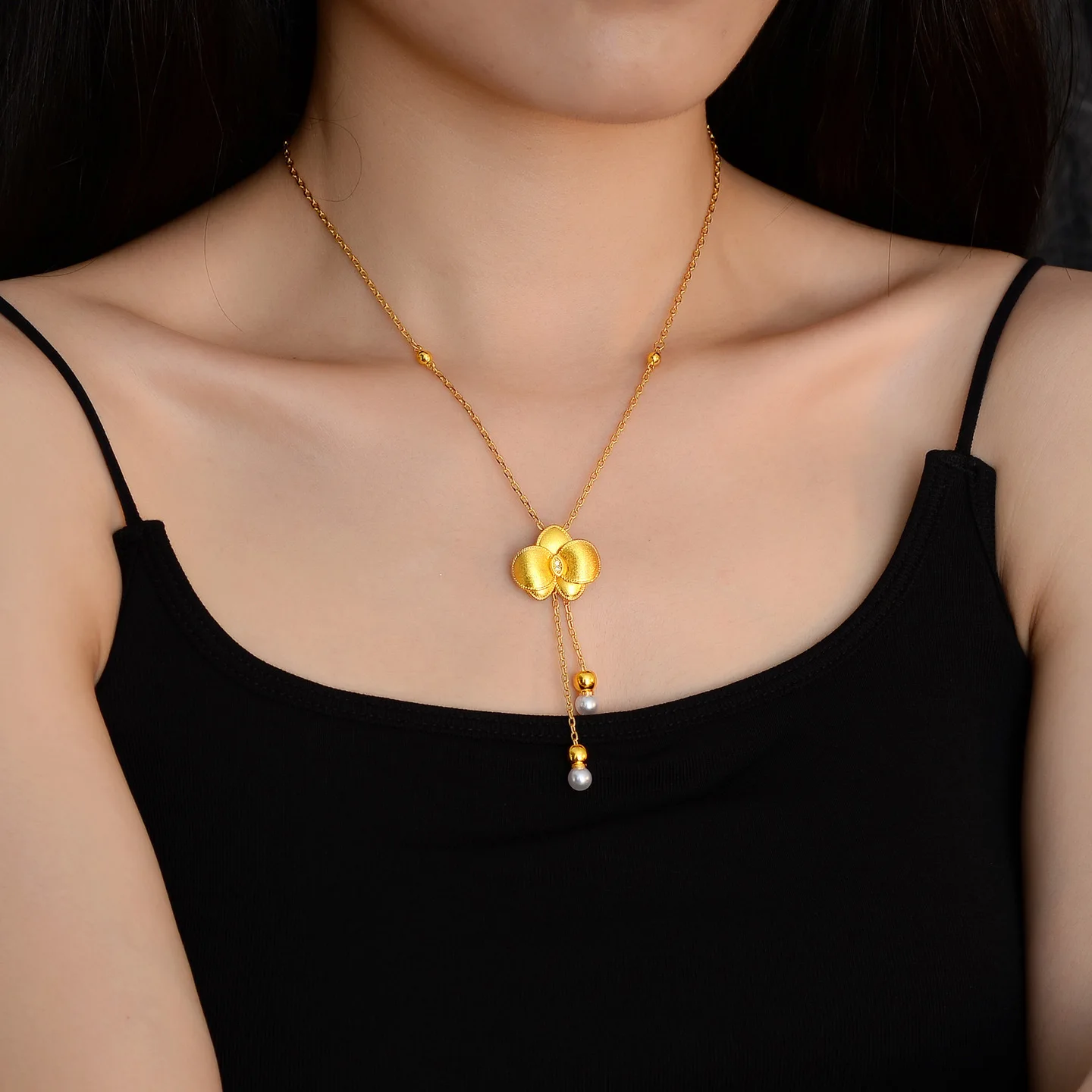 Gold Shop Same Style 9999 24K Real Gold Women's Gold Necklace Butterfly Flower Sexy Clavicle Chain Gift Exquisite and Beautiful