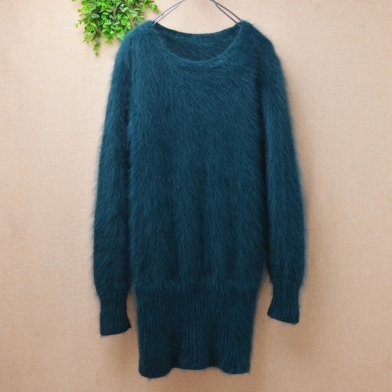 Ladies Women Fall Winter Clothing Hairy Plush Mink Cashmere Knitted Medium Long O-Neck Slim Blouses Pullover Sweater Jumper Pull