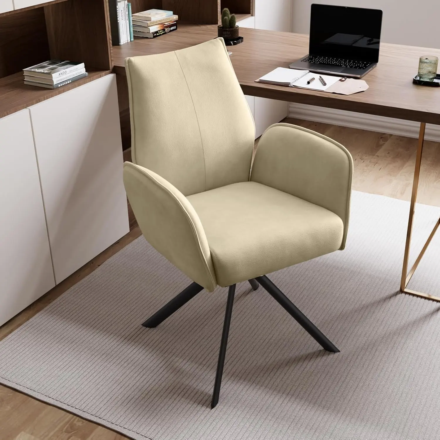 

Modern Desk Chair No Wheel, Ergonomic Office Chair Home Office Upholstered Chair, Swivel Arm Chairs With Metal Legs, Computer