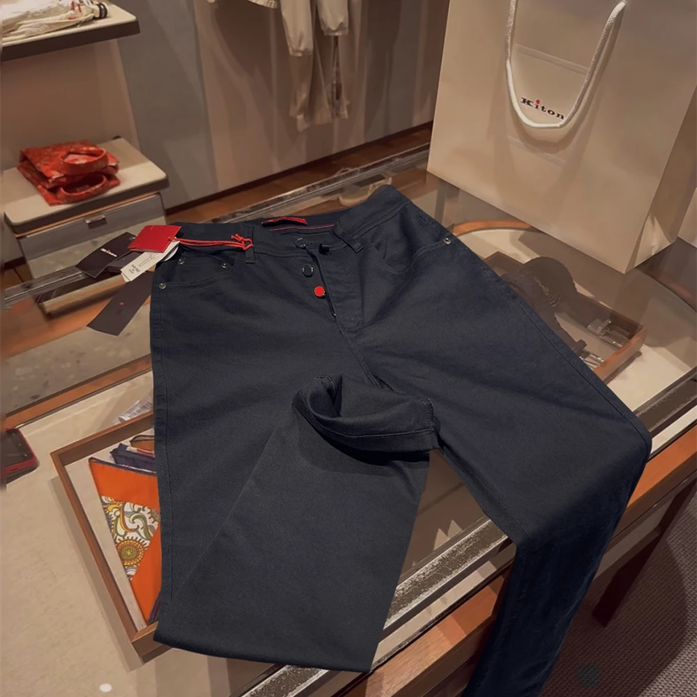 

Luxury Organic Cotton Men's Casual Jeans Elastic Straight Leg Breathable Comfortable mid Stretch Import Cotton Autumn Winter