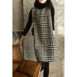 Vest Skirt Women's Autumn and Winter New Korean Version Mid Size Black and White Checkered Vest Sleeveless Dress
