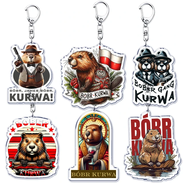 Śmieszne Polska Bobr Kurwa Beaver Meme Akrylowe breloki do kluczy Pierścionek na akcesoria Torba Breloczek do kluczy Biżuteria Fani Prezenty