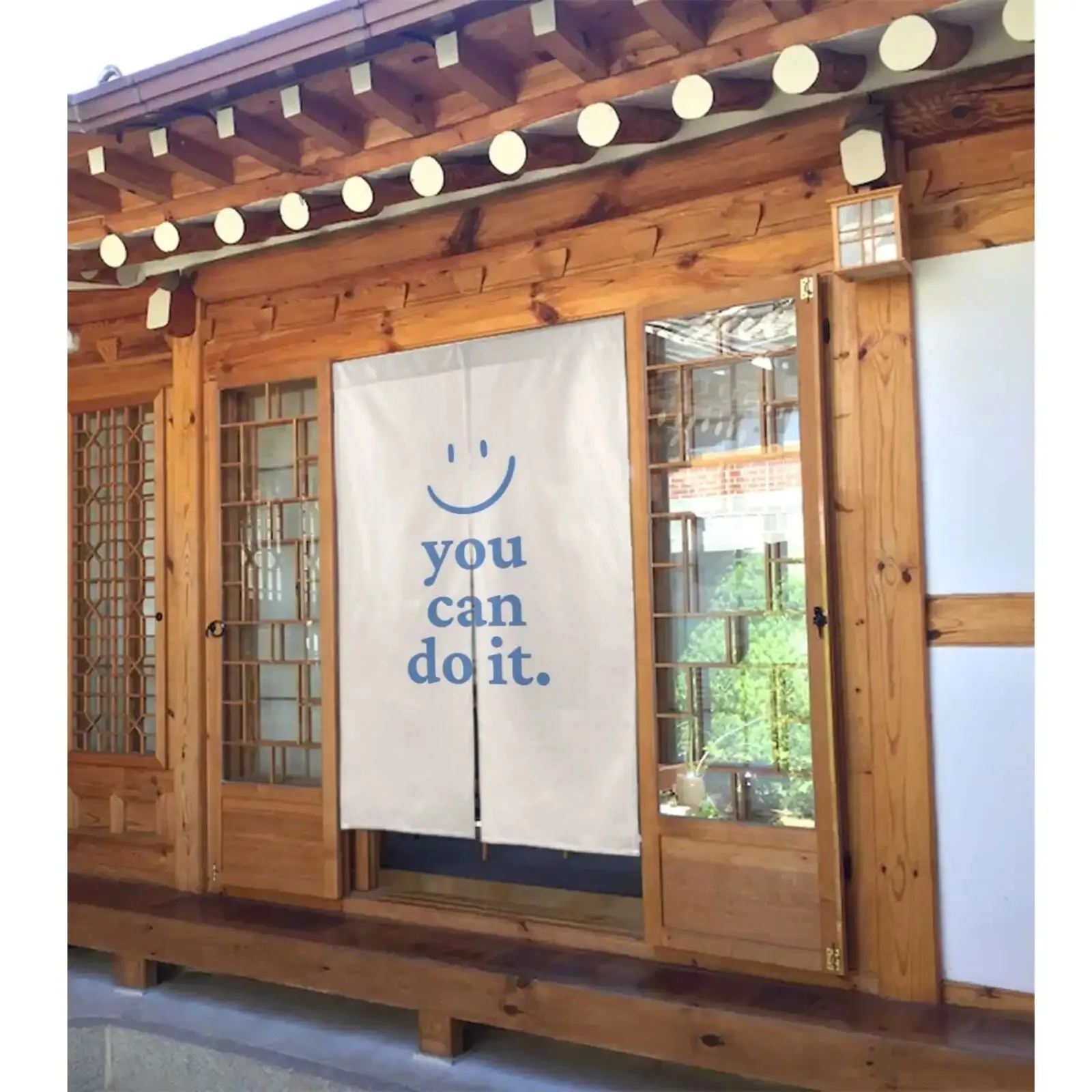 VIKAMA Motivational Slogan Smile Door Curtain, Minimalist Cozy Light-Blocking Nordic Style Partition Curtain for Bedroom Study