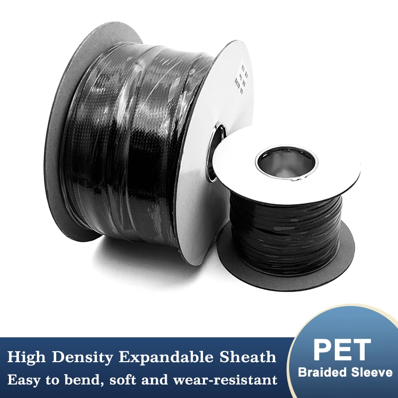 PET Braided Cable Sleeve 2-100mm Expandable Wear-Resistant Insulation Organizer for Home/Industrial Electrical Wire Protector