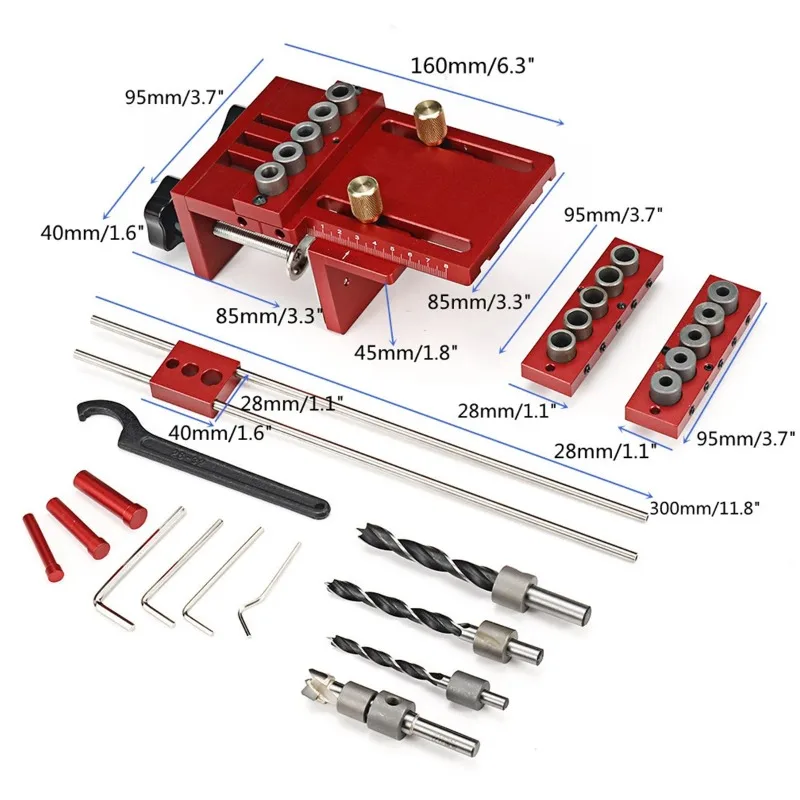 3 in 1 Adjustable Woodworking Doweling Jig Kit Pocket Hole Jig Drilling Guide Locator for Furniture Connecting Hole Puncher Tool