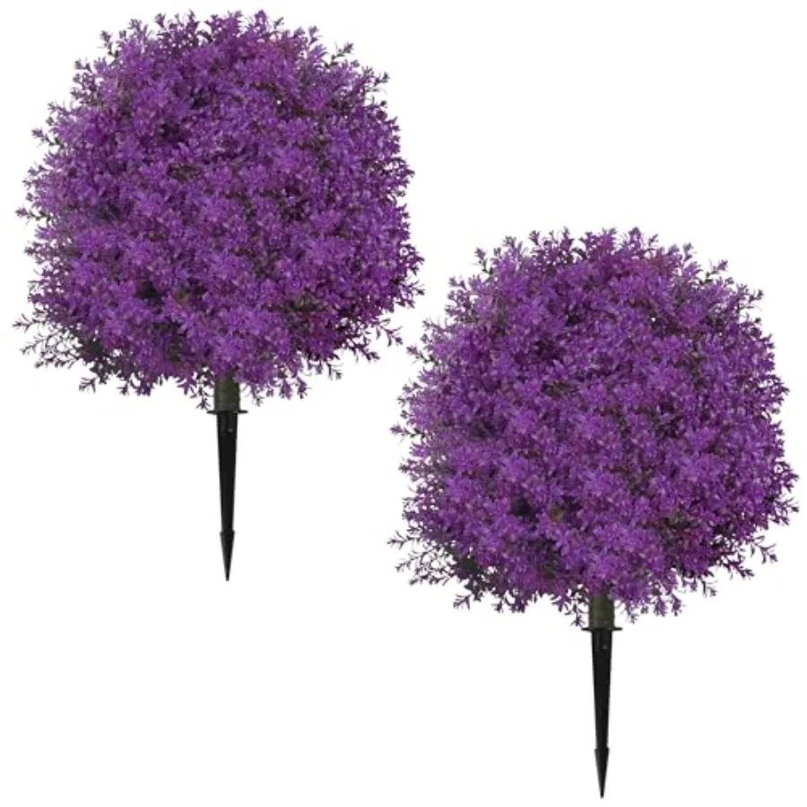 

25.5" Set of 2 Artificial Lilac Flowers Tree, Faux Lilac Shrub Bushes with Ground Spike, UV Resistant Fake Delphinium Antirrhin