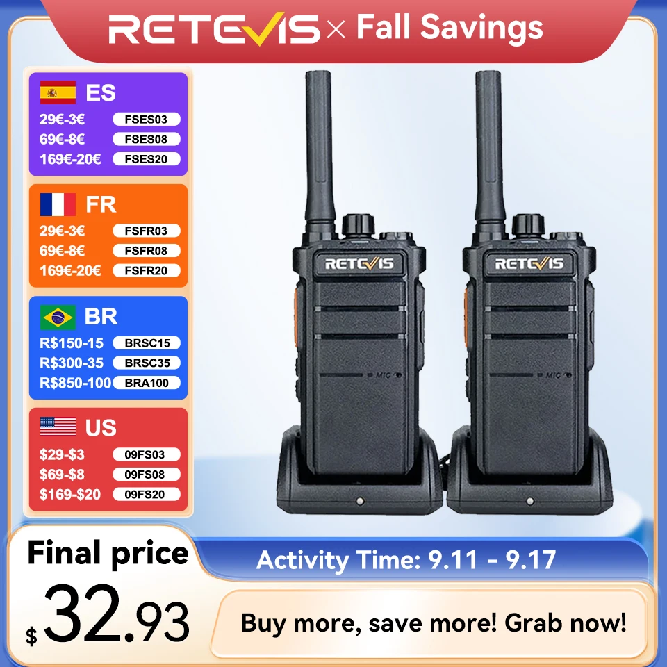 Retevis RB626 Walkie Talkie Powerful 3W Long Range USB C Charging 2000mAh Battery Scrambler Encryption Two Way Radio for Hunting