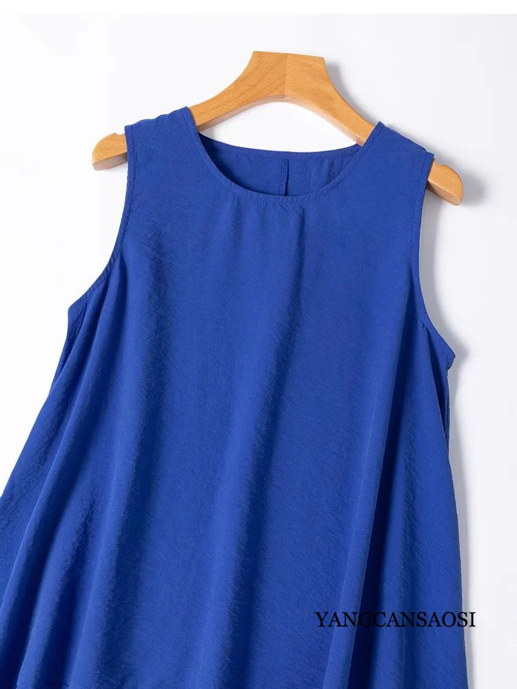 Cool Feeling 76% Natural Mulberry Silk Dry Silk Round Neck Cocoon Shaped Women's Casual Solid Color Vest Dress
