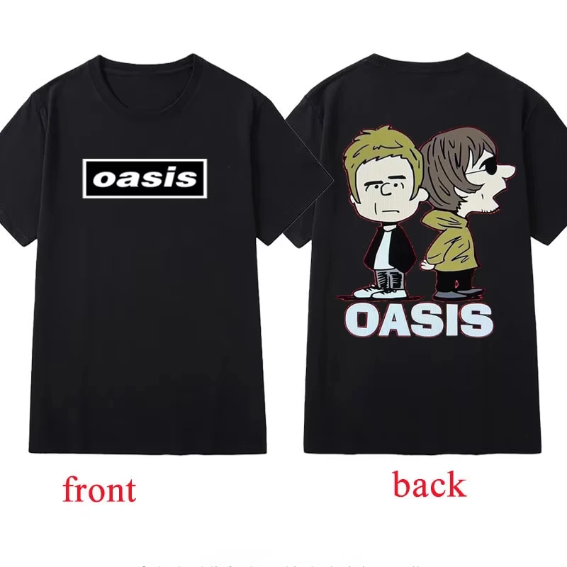 Camiseta de la Banda Oasis, Polera de la Gira Mundial, Estilo Vintage Clásico, Camiseta de Moda de la Banda de Rock, Cuello Redondo de Algodón, Camisetas Populares en Oferta