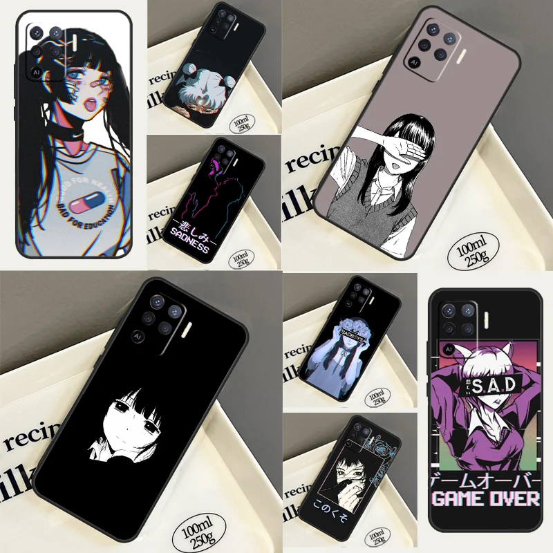 Vaporwave Aesthetic Sad Anime Case For OPPO A54 A74 A94 A15 A16 A17 A57 A77 A52 A72 A91 A96 A76 A5 A9 A31 A53 A57s Cover