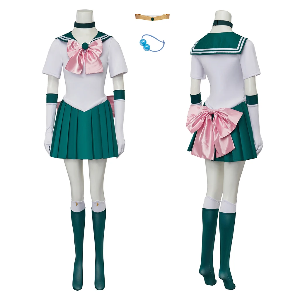 

Kino Makoto Cosplay Costume Women Girls Green Sailor Dress with Gloves Socks Uniform Suit Carnival Party Performance Outfits