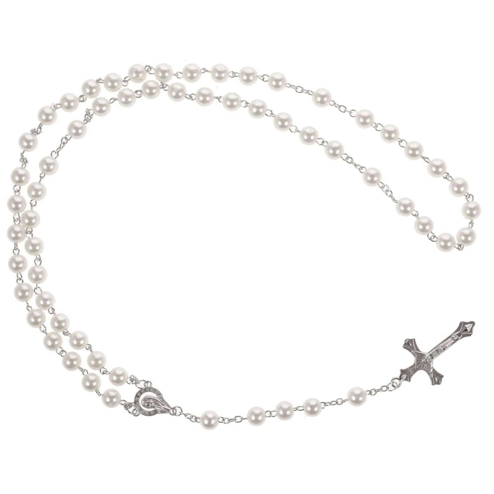 

Pearl Beaded Pink Rosary Catholic Chains Jewelry Collar Beads Sturdy Durable Luxurious Attractive Outfits