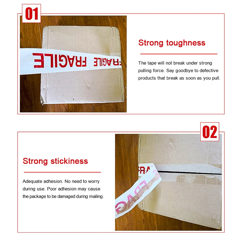 1Roll 66Meters Fragile Red Safety Adhesive Warning Tapes DIY Sticker Goods Package Accessories Handle With Care