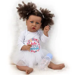 Reborn Baby Doll 55cm Black Girl with Soft Silicone Body African American Reborn Doll Realistic Doll Toy Birthday XMAS Gifts