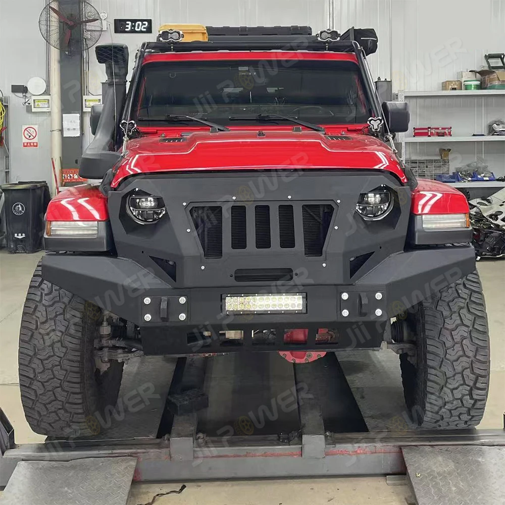 

High quality Wholesale 4x4 Steel Armor Style Front Bumper with Long LED Light for Wrangler JL 2018+