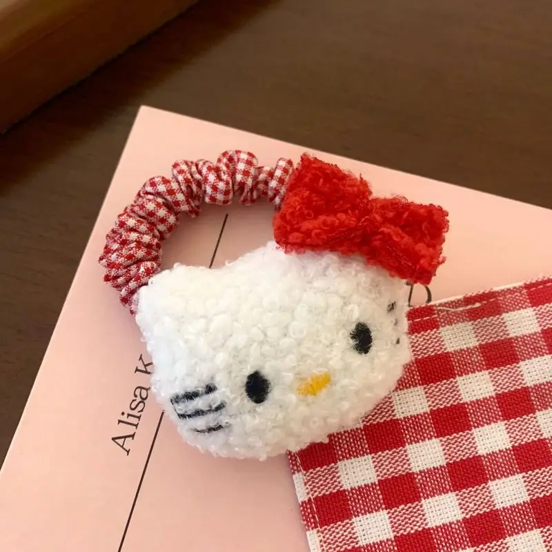 Sanrio Sweet Hello Kitty Cute Plush Elastic Hair Ties Cartoon Kawaii Barrettes Fashion Hair Accessories Hairpin For Girls Gift