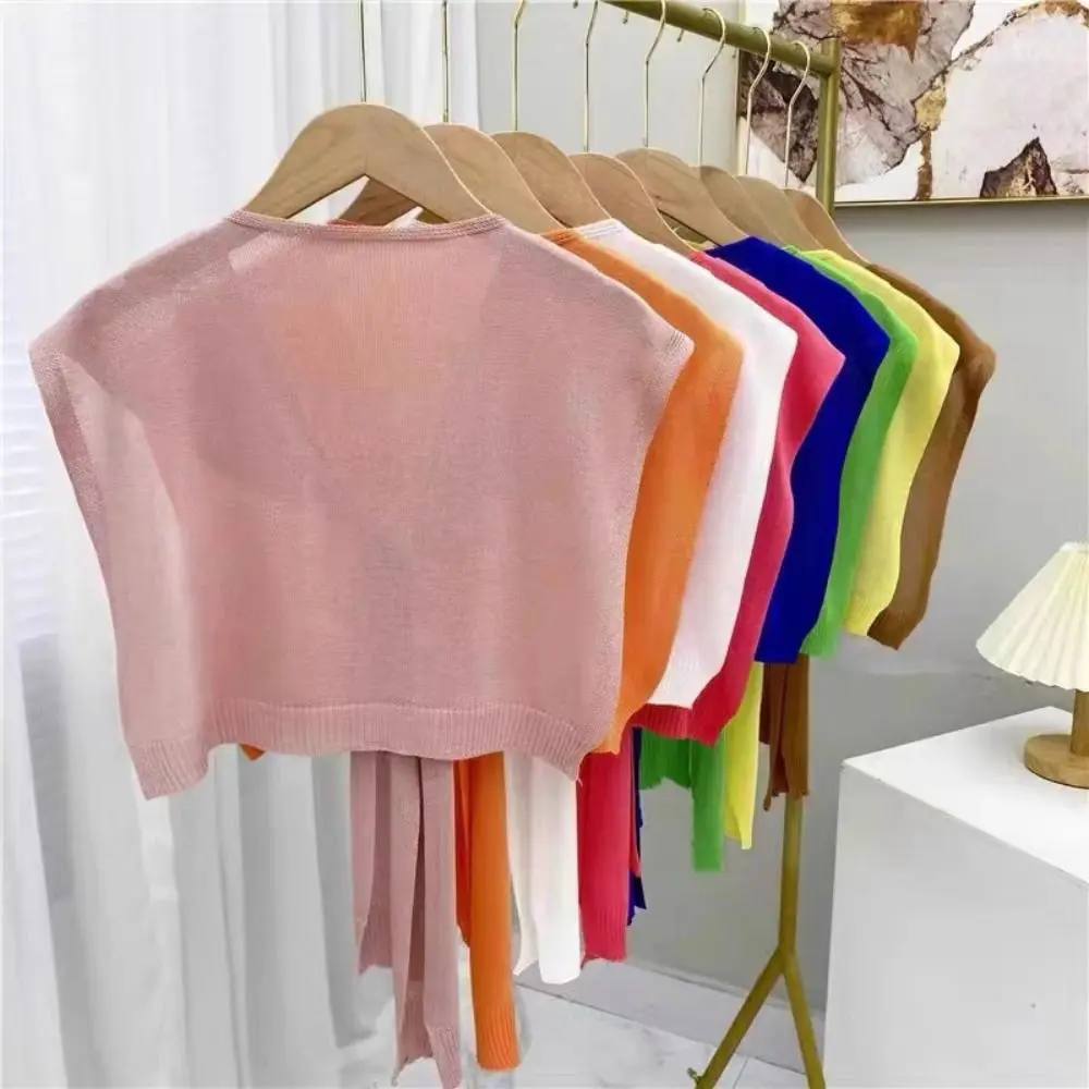 Fashion Thin Knitted Shawl Knot Design Lightweight Fake Collar Neck Guard Knit Cape Women Girls