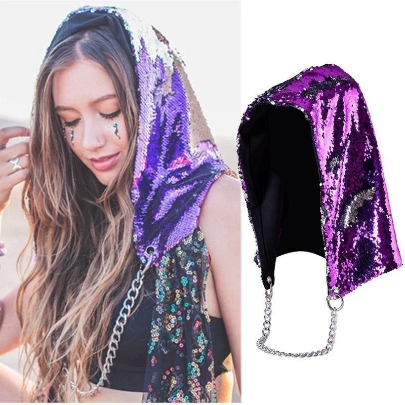 

Fashion Hat Sequin Caps Halloween Party Rave Hood Hats for Adults Sequin Halloween Party Hat